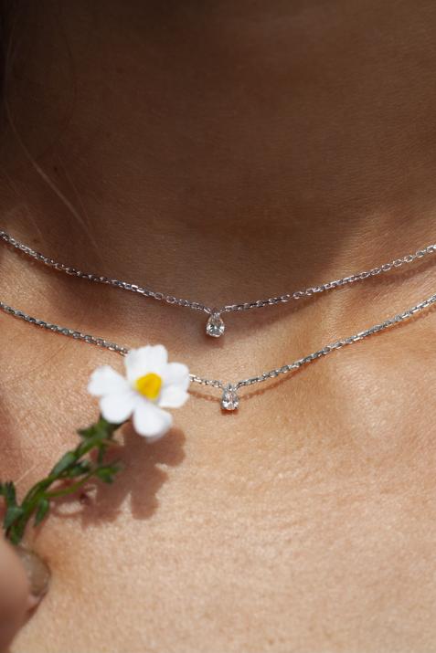 Collar en cadena con diamante pera de 0.20ct en base de oro blanco - Redline - 0++