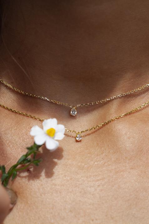 Collar en cadena con diamante pera de 0.20ct en base de oro amarillo - Redline - 0++