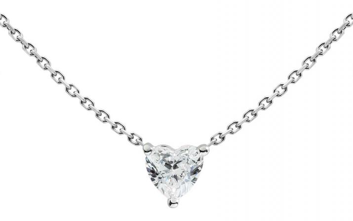 Chain necklace with 0.2ct heart shaped diamond in white gold prong setting - Redline - 0++