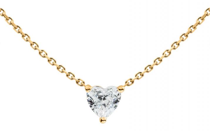 Chain necklace with 0.2ct heart shaped diamond in yellow gold prong setting - Redline - 0++