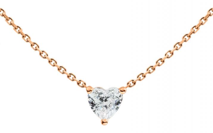 Chain necklace with 0.2ct heart shaped diamond in rose gold prong setting - Redline - 0++