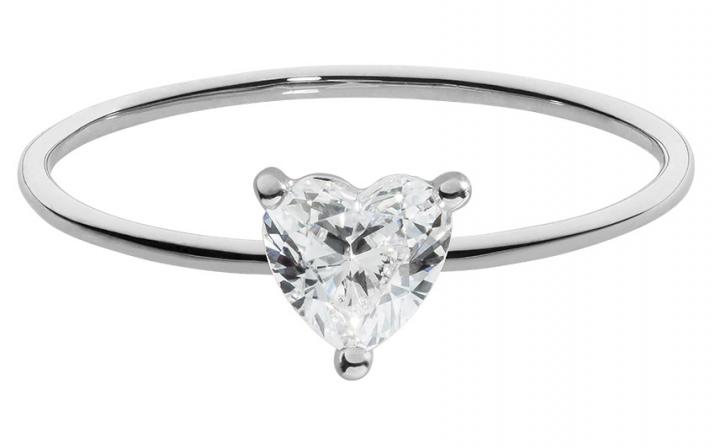 Solid gold ring with 0.2ct heart shaped diamond in white gold prong setting - Redline - 0++