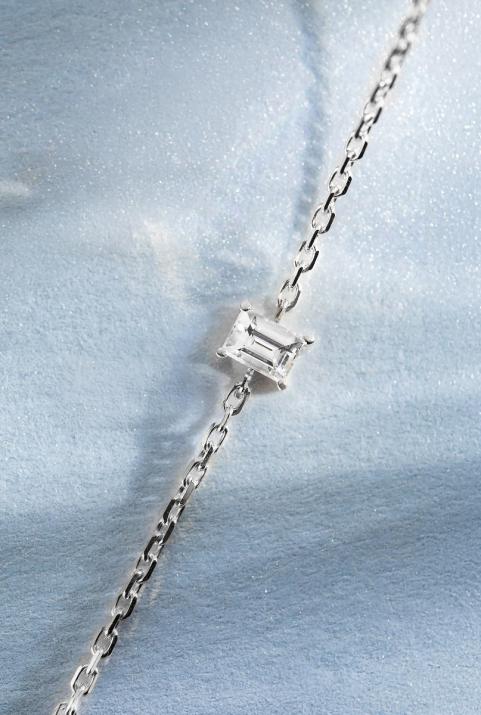 Pulsera en cadena con diamante baguette de 0.10ct en base de oro blanco - Redline - 0++