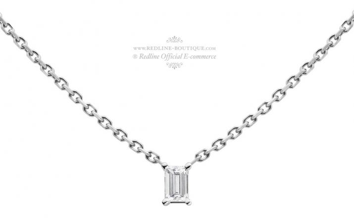 Collar en cadena con diamante baguette de 0.10ct en base de oro blanco - Redline - 0++