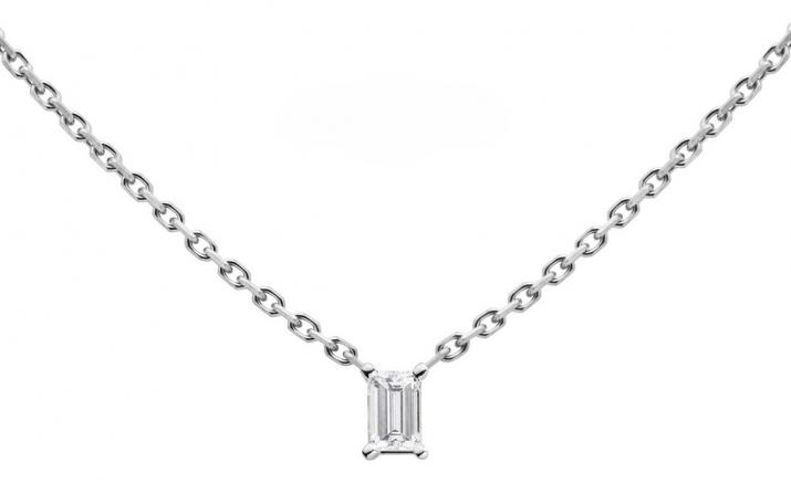 Collar en cadena con diamante baguette de 0.10ct en base de oro blanco - Redline - 0++