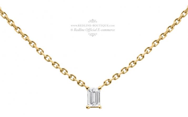 Collar en cadena con diamante baguette de 0.10ct en base de oro amarillo - Redline - 0++