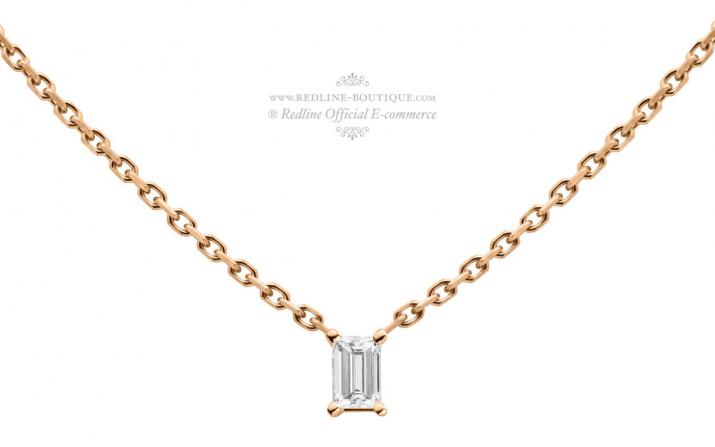 Collar en cadena con diamante baguette de 0.10ct en base de oro rosa - Redline - 0++
