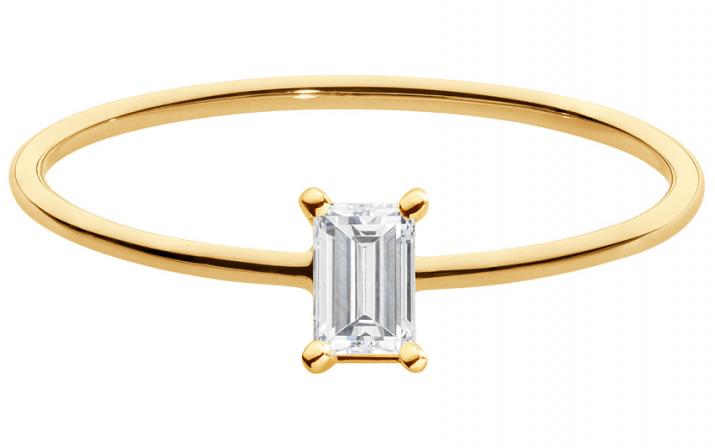 Anillo rígido con diamante baguette de 0.10ct en base de oro amarillo - Redline - 0++