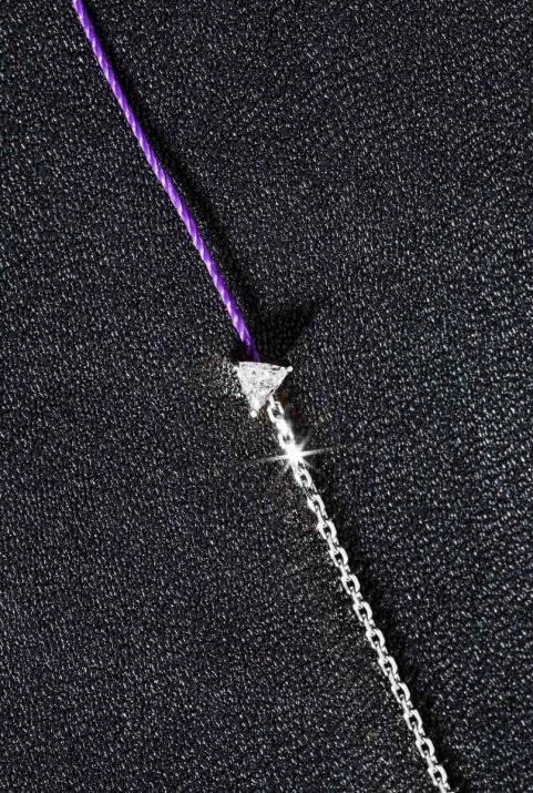 Pulsera en hilo y cadena con diamante de 0.10ct en base de oro blanco - Redline - 0++