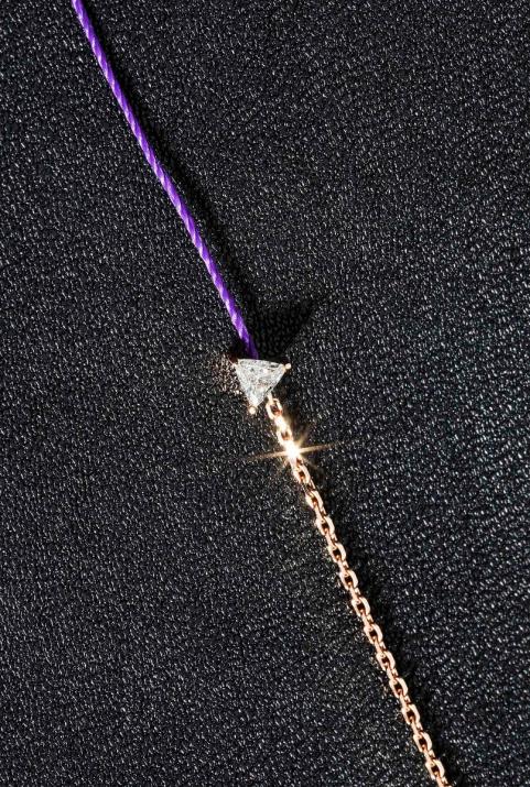 Pulsera en hilo y cadena con diamante de 0.10ct en base de oro rosa - Redline - 0++