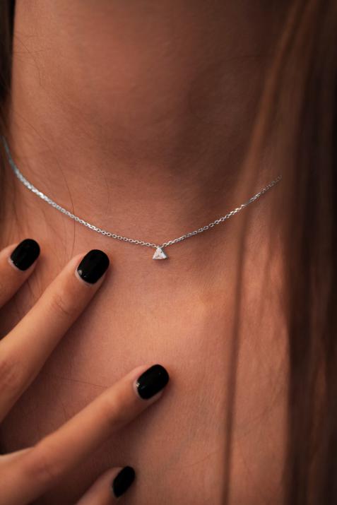 Collar en cadena con diamante de 0.10ct en base de oro blanco - Redline - 0++