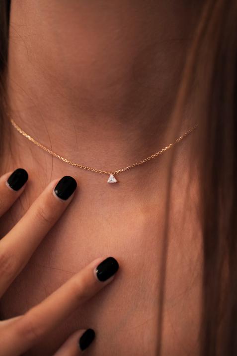 Collar en cadena con diamante de 0.10ct en base de oro amarillo - Redline - 0++