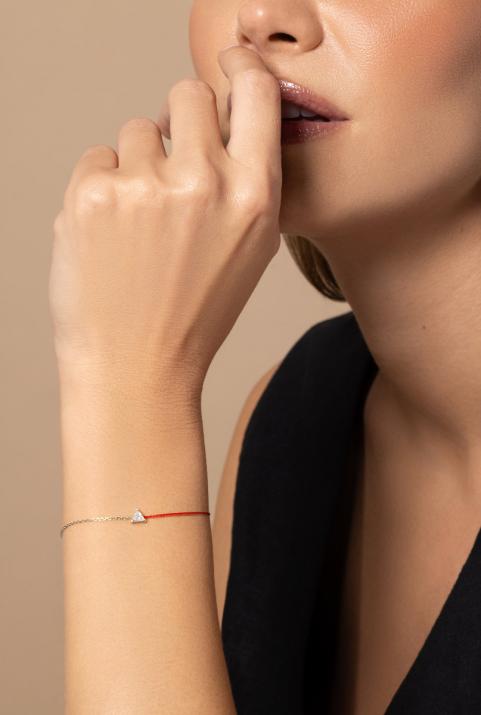 Pulsera en hilo y cadena con diamante de 0.20ct en base de oro blanco - Redline - 0++