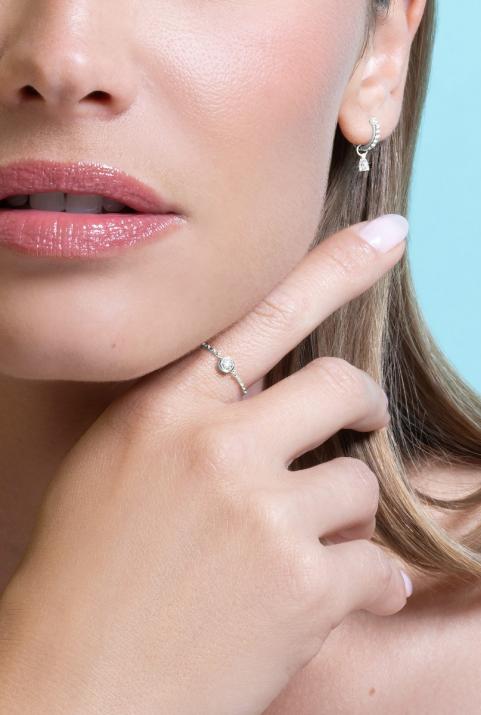 Anillo en cadena con diamante de 0.10ct en oro blanco - Redline - 0++