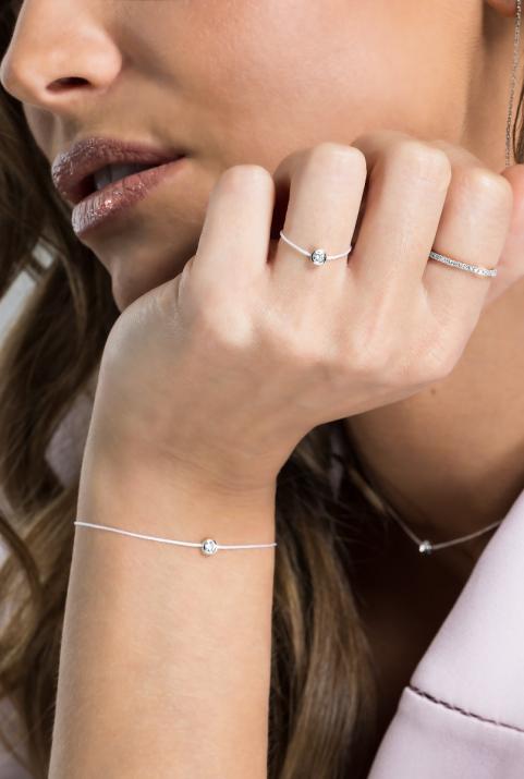 Anillo en hilo con diamante de 0.10ct en oro blanco - Redline - 0++