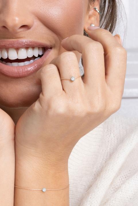 Anillo en hilo con 0.2ct de diamante en base de oro blanco - Redline - 0++