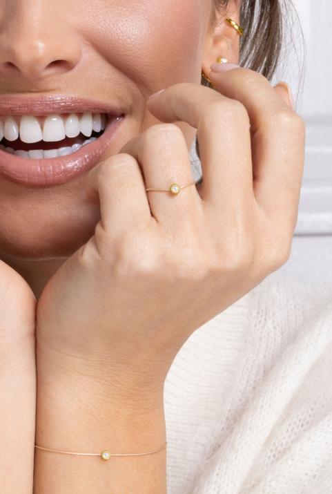 Anillo en hilo con 0.2ct de diamante en base de oro amarillo - Redline - 0++