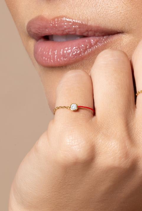 Anillo en hilo y cadenacon diamante de 0.10ct en oro amarillo - Redline - 0++