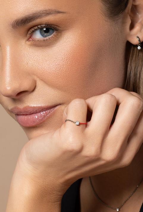 Anillo en hilo y cadenacon diamante de 0.10ct en oro negro - Redline - 0++