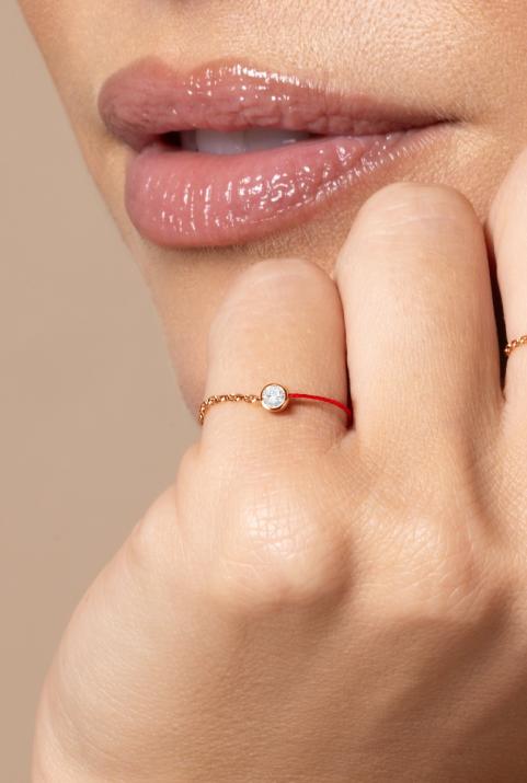 Anillo en hilo y cadenacon diamante de 0.10ct en oro rosa - Redline - 0++