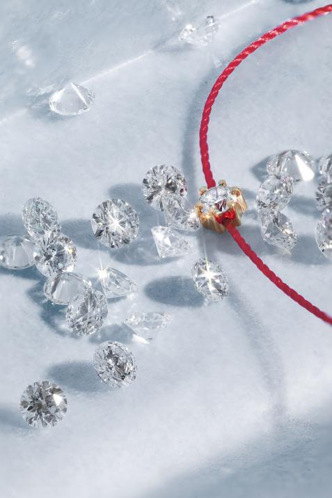 Pulsera en hilo absolu con diamante de 0.10ct en base de oro rosa - Redline - 0++