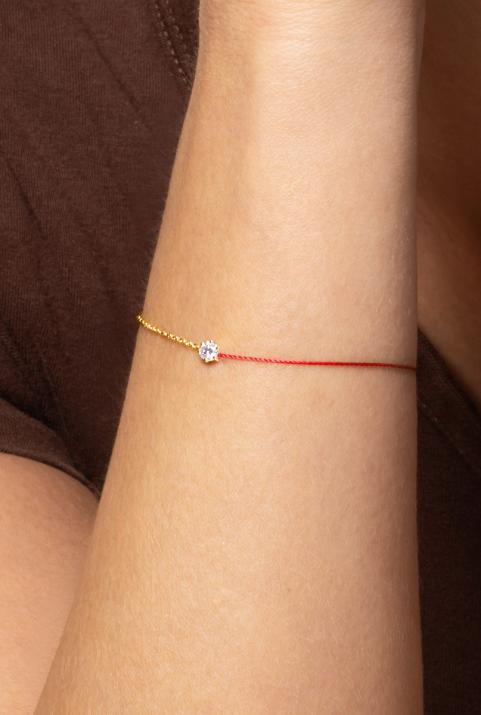 Pulsera en hilo y cadena absolu con diamante de 0.10ct en base de oro amarillo - Redline - 0++