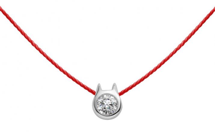 Mini collar de hilo puro engastado en forma de gato de oro blanco - Redline
