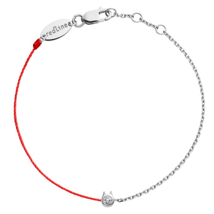 Pulsera de media cadena de medio hilo con diamante de 0.05 ct engastado en oro blanco, forma de gato - Redline - 0++