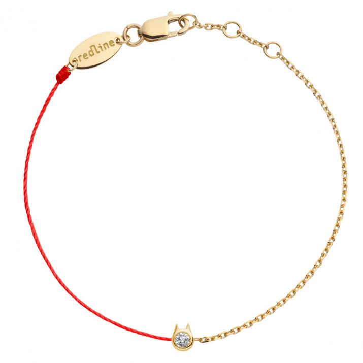 Pulsera de media cadena de medio hilo con diamante de 0.05 ct engastado en oro amarillo en forma de gato - Redline - 0++