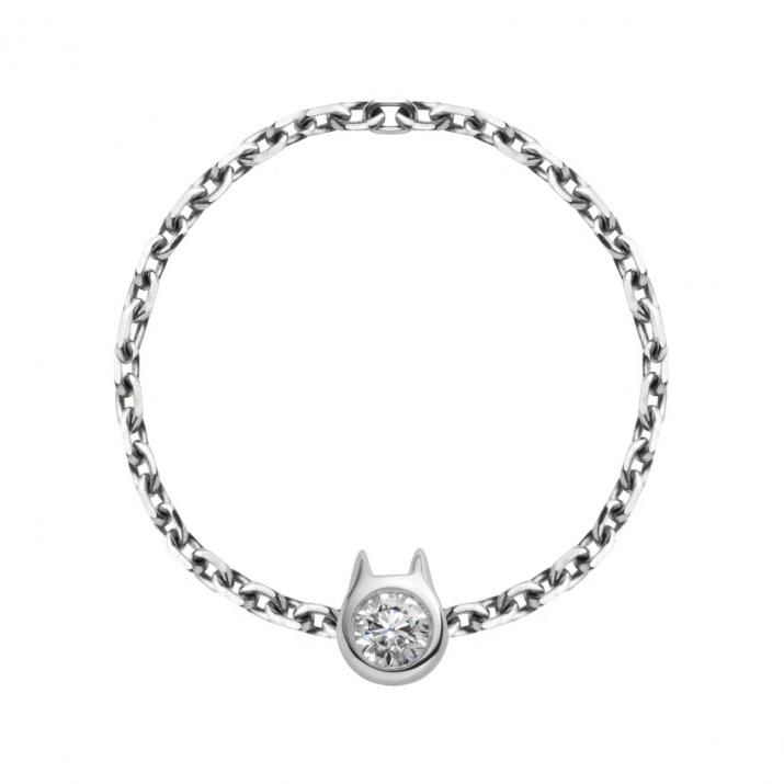 Cadena Mini Pure Cat y anillo de diamantes en oro blanco - Redline - 0++