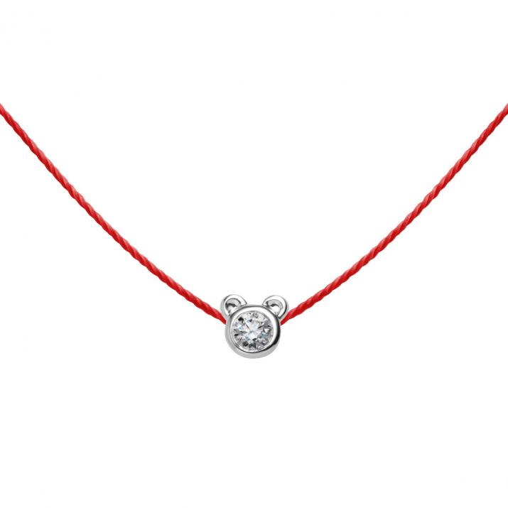 Collar de hilo de diamantes para mujer engastado en oro blanco con forma de oso - Redline - 0++