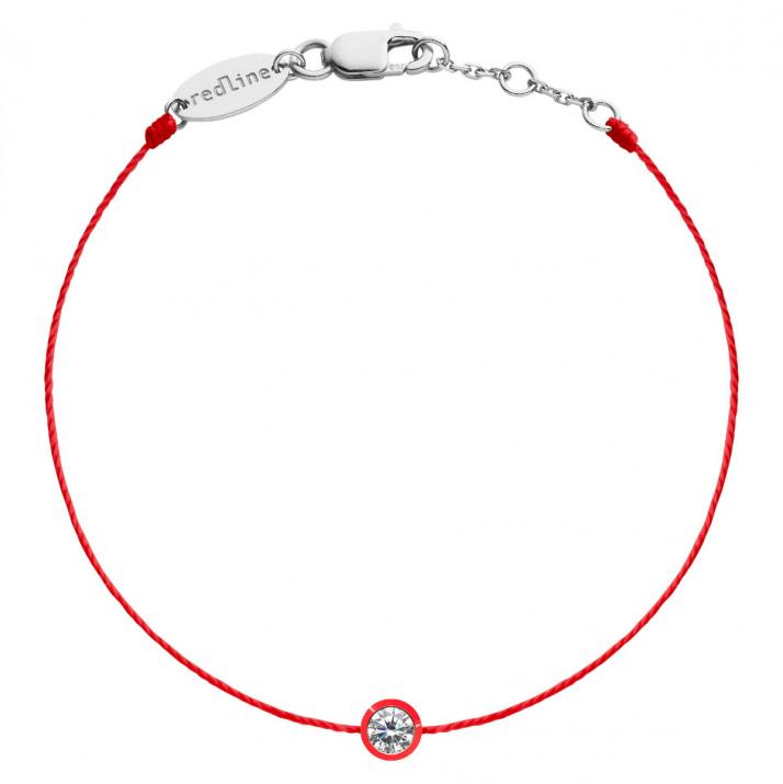 Pulsera de alambre con bisel de diamantes de 0,10 quilates engastado en oro blanco adornado con un esmalte rojo - Redline - 0++