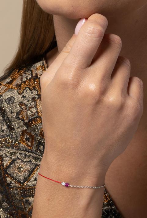 Pulsera Media Cadena Medio Hilo Abby Rubis Oro Blanco - Redline - 0++