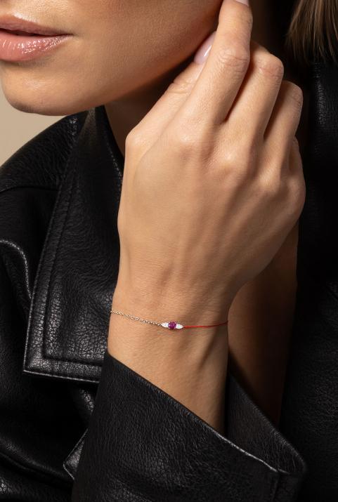 Pulsera Media Cadena Medio Hilo So Abby RubisOro Blanco - Redline - 0++