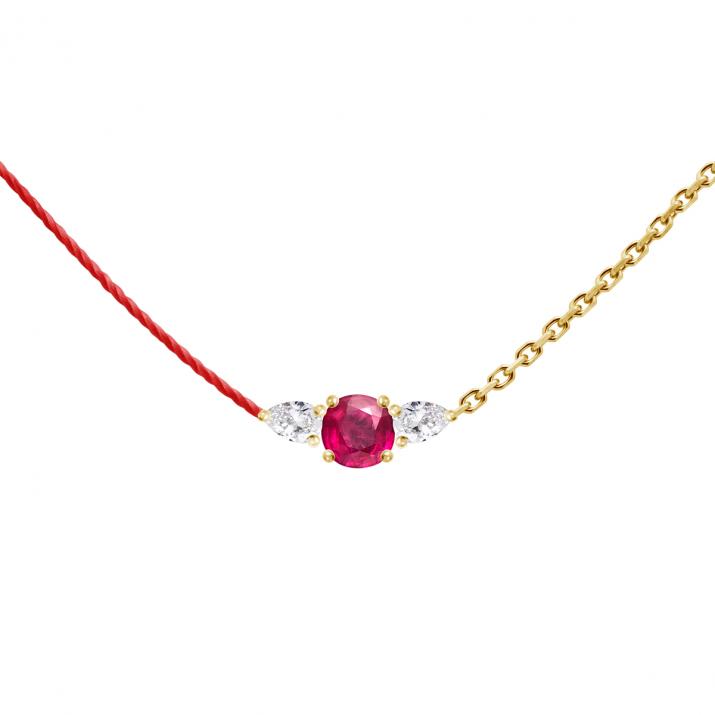 Collar Media Cadena Medio Hilo So Abby Rubis Oro Amarillo - Redline