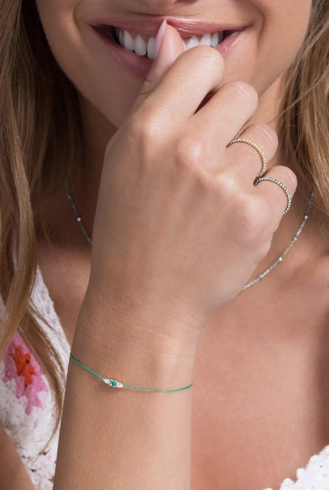 Pulsera Hilo Abby émeraude Oro Blanco - Redline - 0++