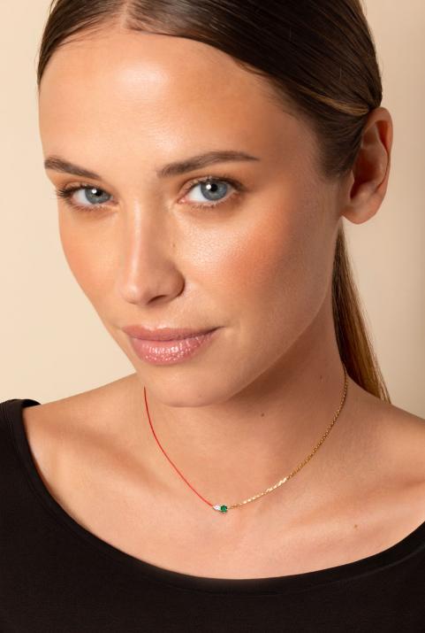 Collar Media Cadena Medio Hilo Abby Emeraude Oro Amarillo - Redline - 0++