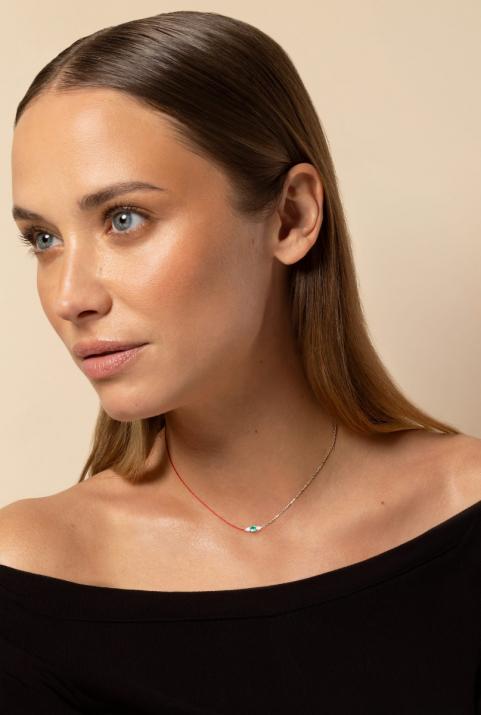 Collar Media Cadena Medio Hilo So Abby Emeraude  Oro Blanco - Redline - 0++