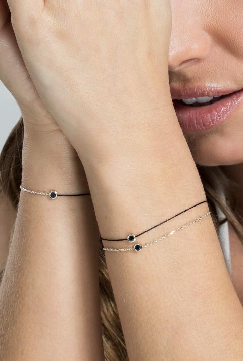 Pulsera en hilo con diamante negro de 0.10ct en oro blanco - Redline - 0++