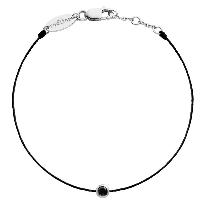 String Bracelet For Men with 0.10ct Round Black Diamond in White Gold Bezel Setting - Redline - 0++
