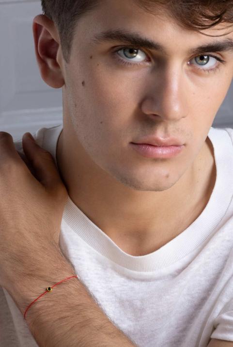 String Bracelet For Men with 0.10ct Round Black Diamond in Yellow Gold Bezel Setting - Redline - 0++