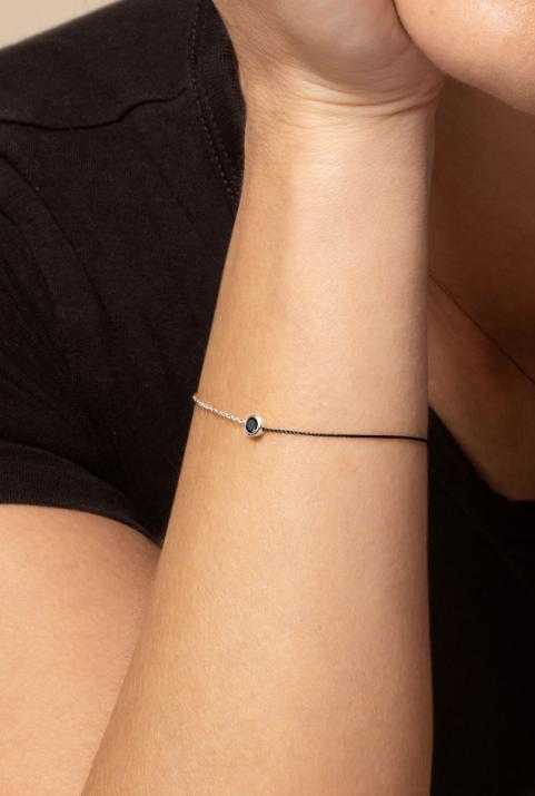 Pulsera en hilo y cadena con 0.10ct de diamante negro en base de oro blanco - Redline - 0++