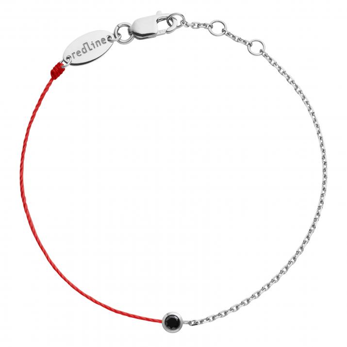 Pulsera en hilo y cadena con 0.10ct de diamante negro en base de oro blanco - Redline - 0++