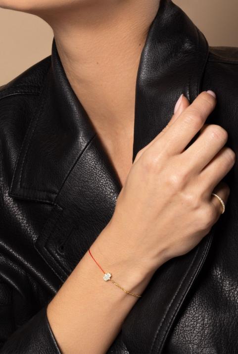 Pulsera Media Cadena Medio Hilo Manita Oro Amarillo - Redline - 0++