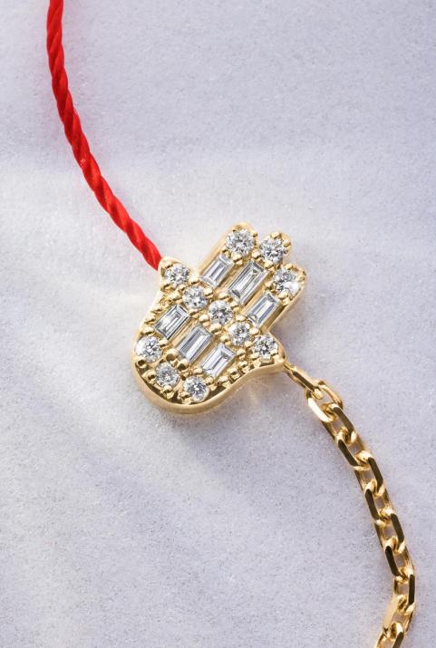 Pulsera Media Cadena Medio Hilo Manita Oro Amarillo - Redline - 0++