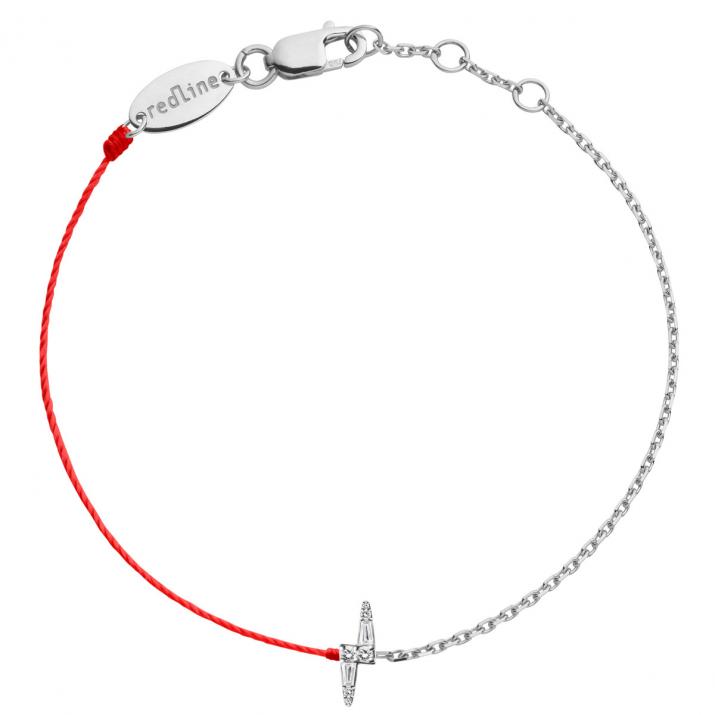 Pulsera mitad hilo mitad cadena en oro blanco 18K, rayo diamantes 0,07 ct - Redline