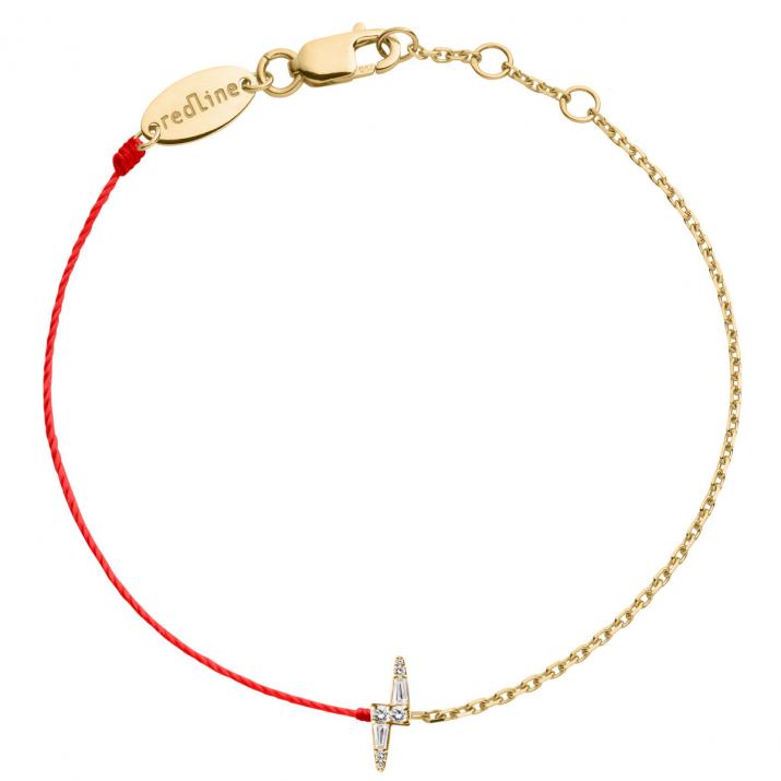 Pulsera mitad hilo mitad cadena en oro amarillo 18K, rayo diamantes 0,07 ct - Redline
