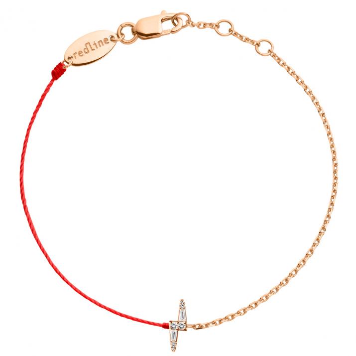 Pulsera mitad hilo mitad cadena en oro rosa 18K, rayo diamantes 0,07 ct - Redline