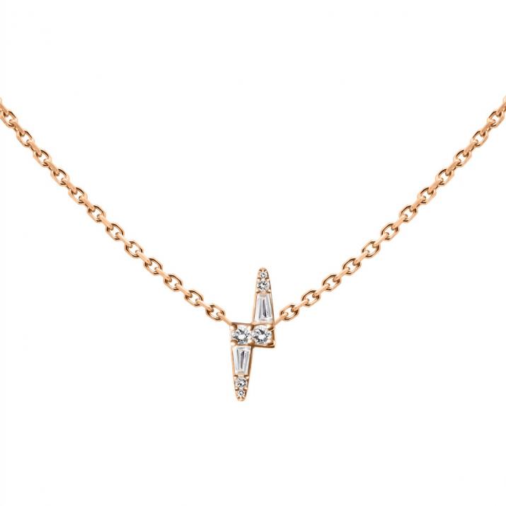 Collar de cadena en oro rosa 18K con rayo de diamantes de 0,07 ct - Redline