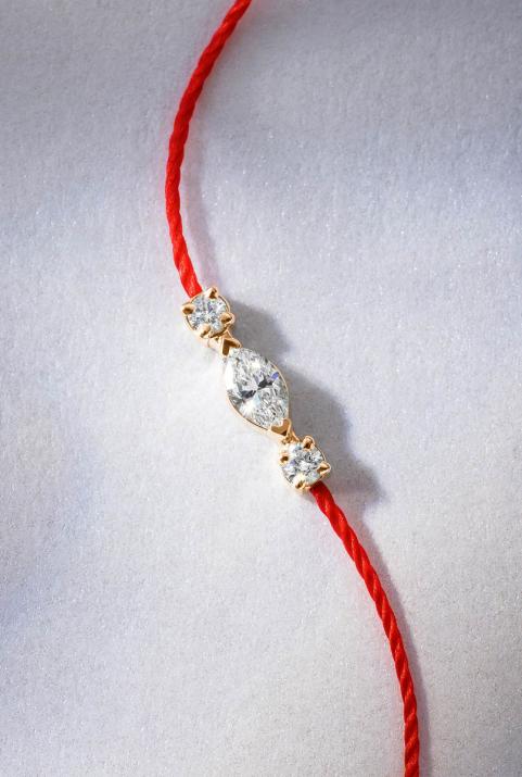 Pulsera de hilo en oro rosa 18K, diamante marquesa y redondos 0,12 quilates - Redline - 0++